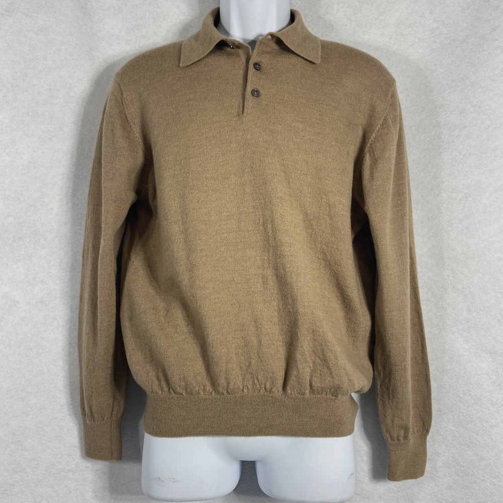 Paul Fredrick Sweater Men's Medium Brown Collared Long Sleeve Merino Wool